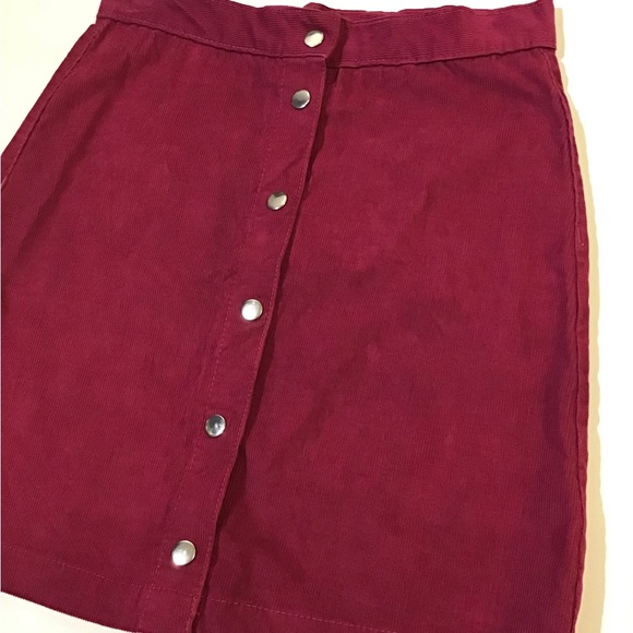 Maroon wine cranberry snap up corduroy mini skirt size L - Picture 10 of 14